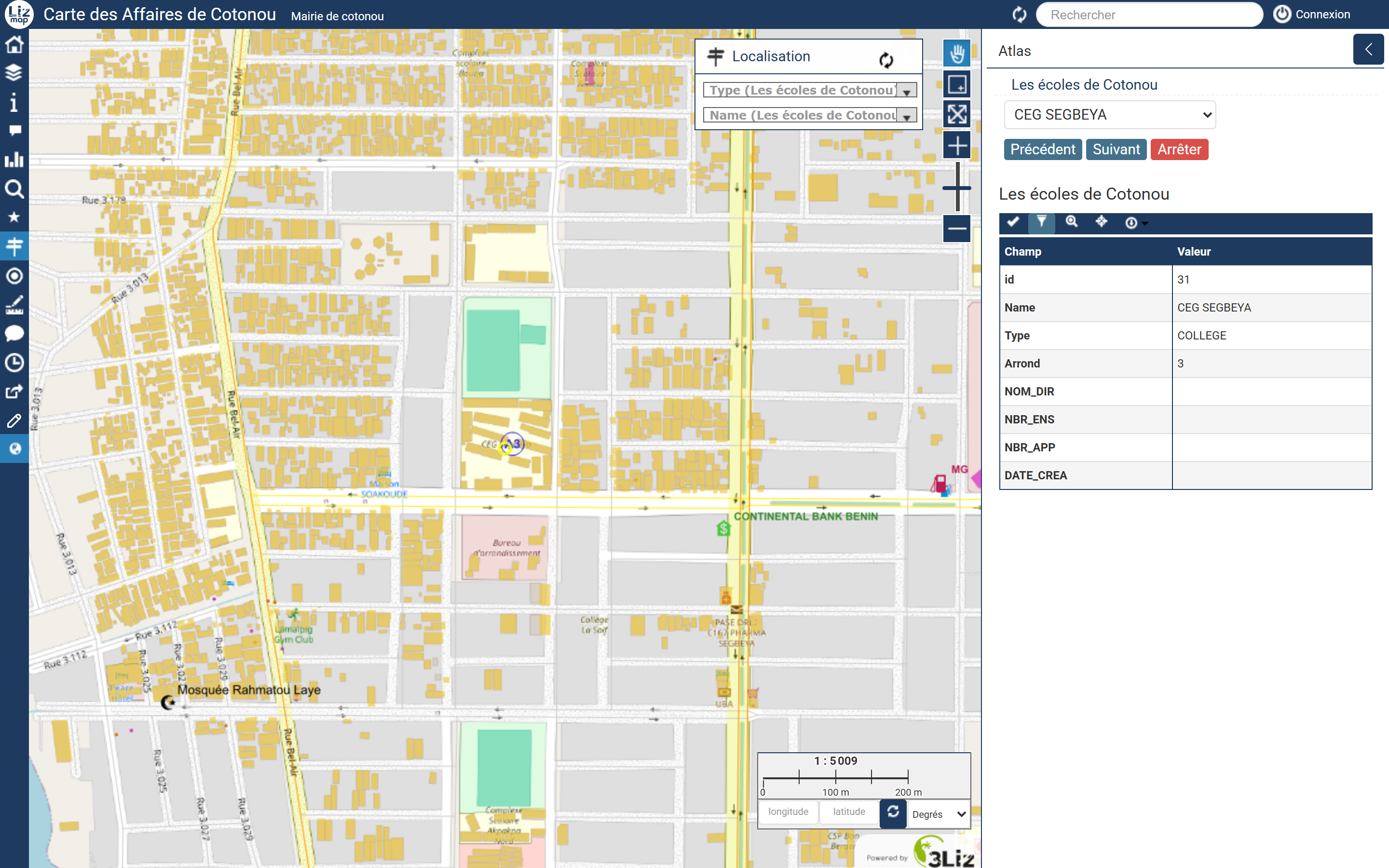 Portail Lizmap publié : carte interactive de la Mairie de Cotonou avec couches et Atlas