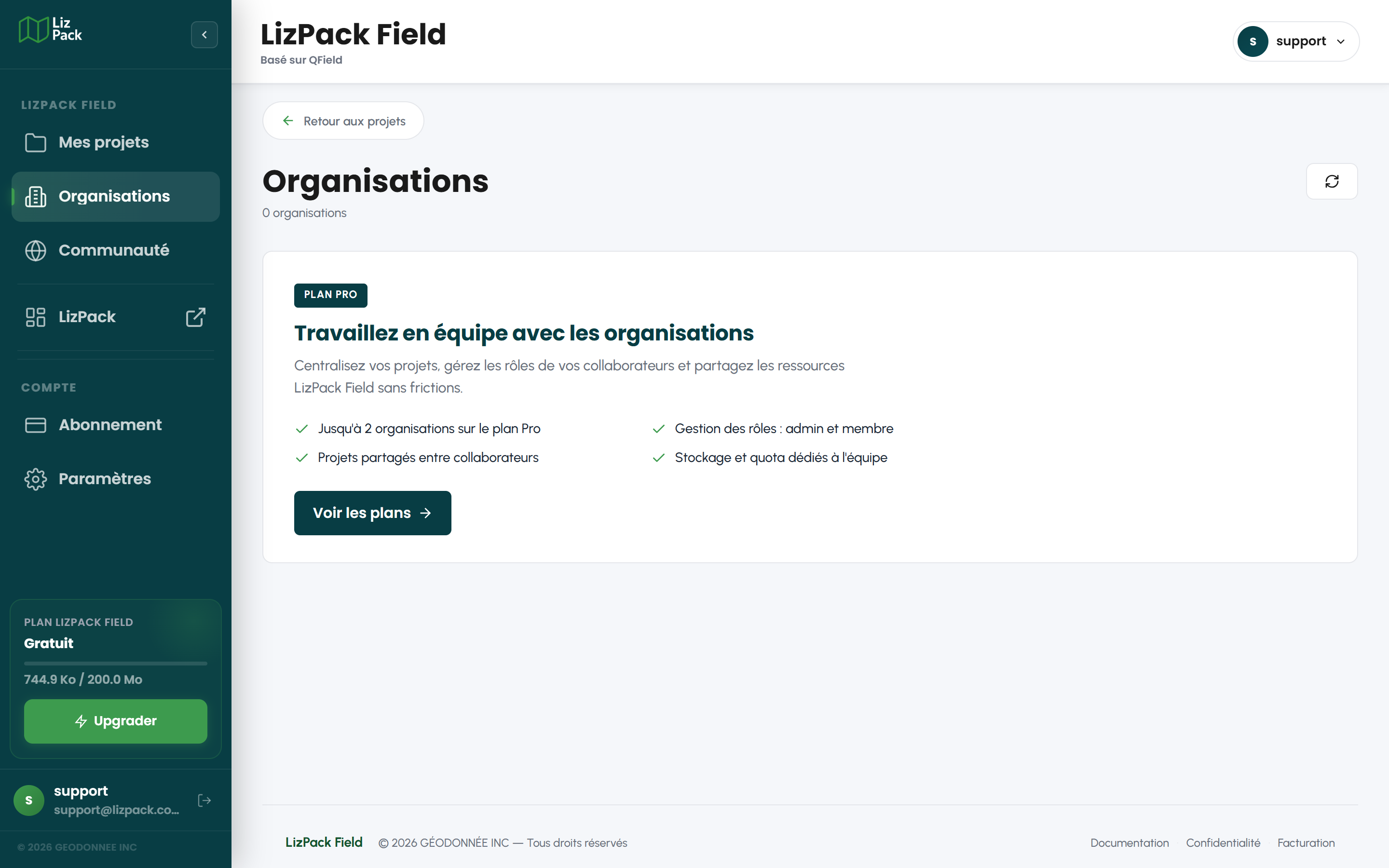 Page des organisations