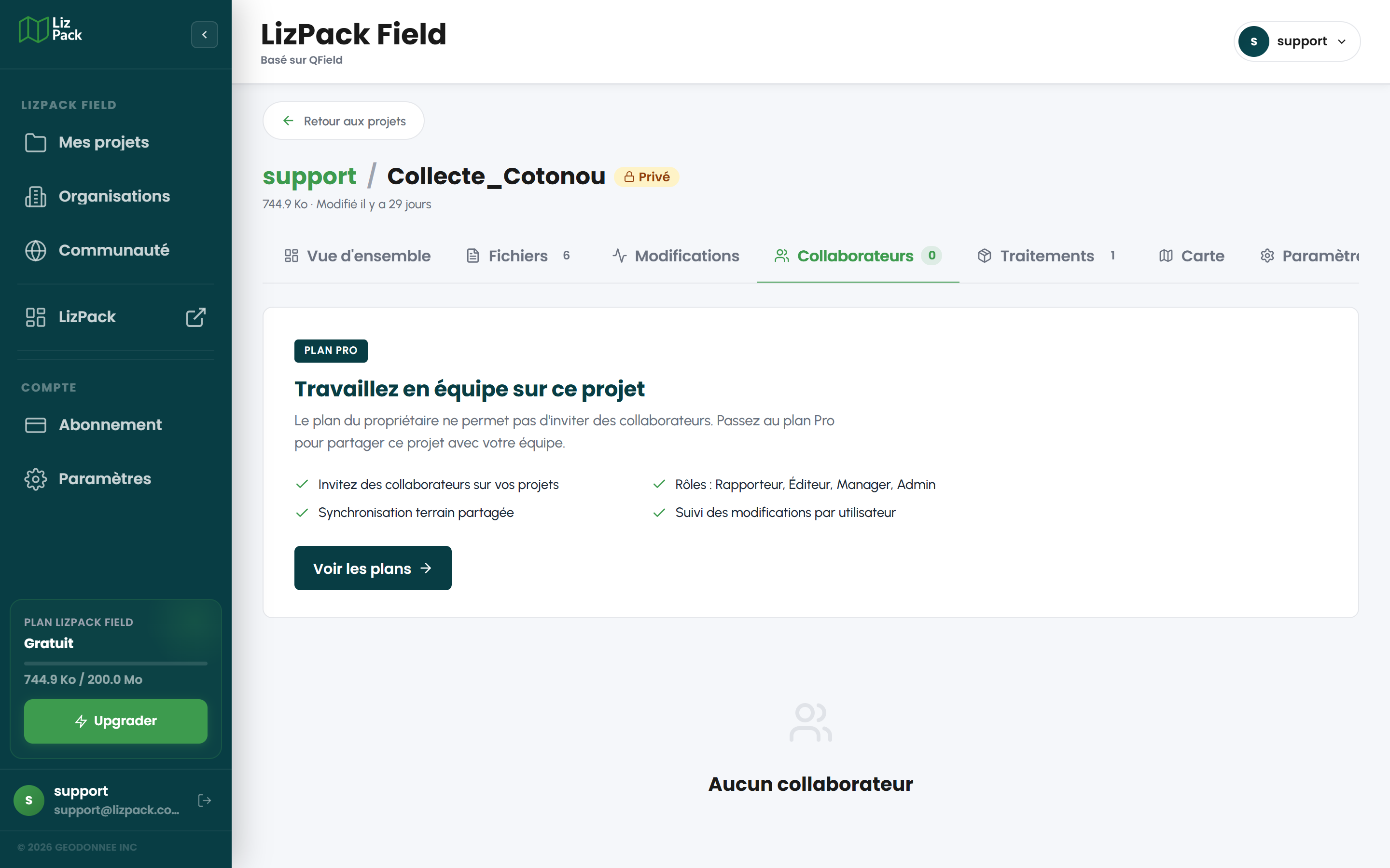 Onglet Collaborateurs d'un projet